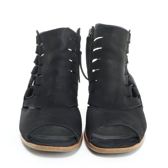 Paul Green Women UK7 US9 Black Leather Open Toe Back Strap Heeled Sandal Sabrina - Picture 4 of 16